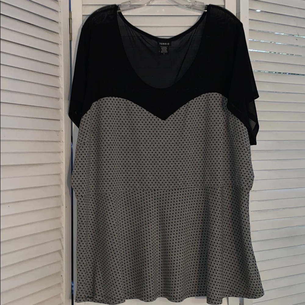 Torrid sheer top, peplum detail top. Black and gray. 4